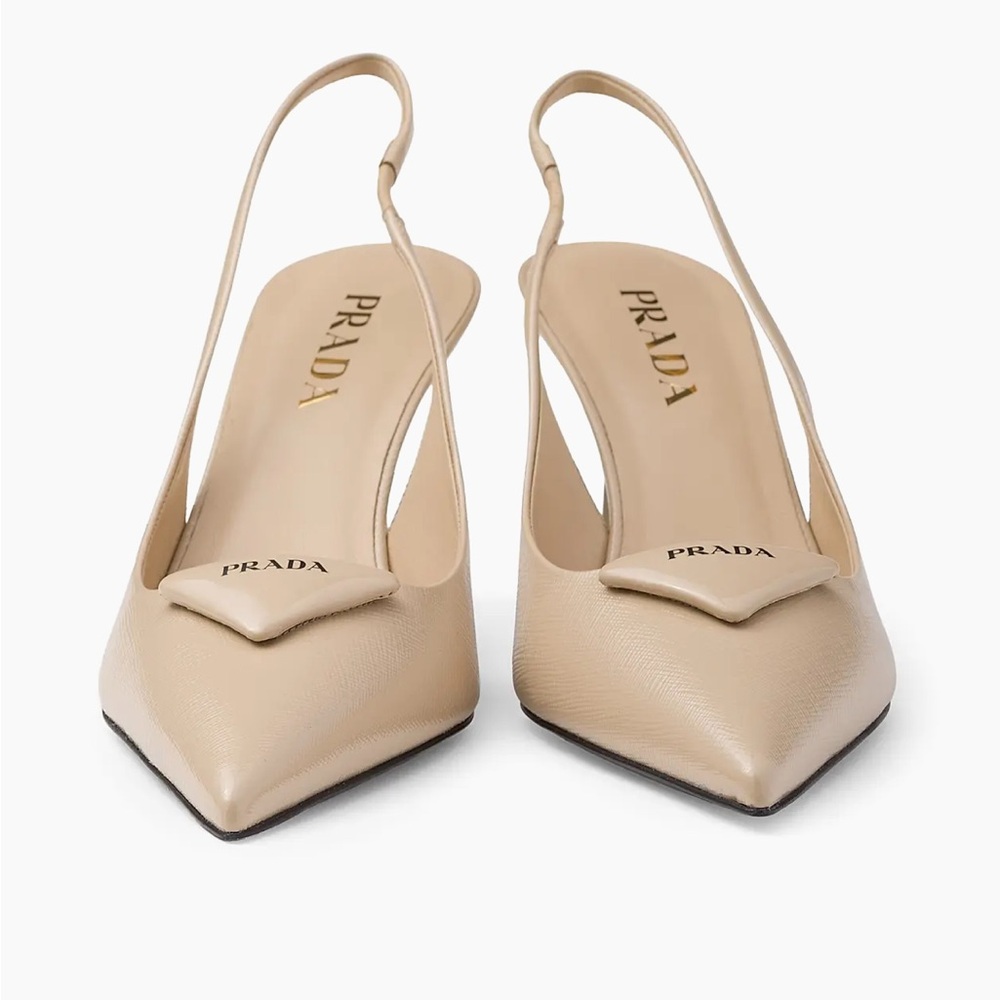 Prada Saffiano 75MM Patent Leather Slingback Pumps